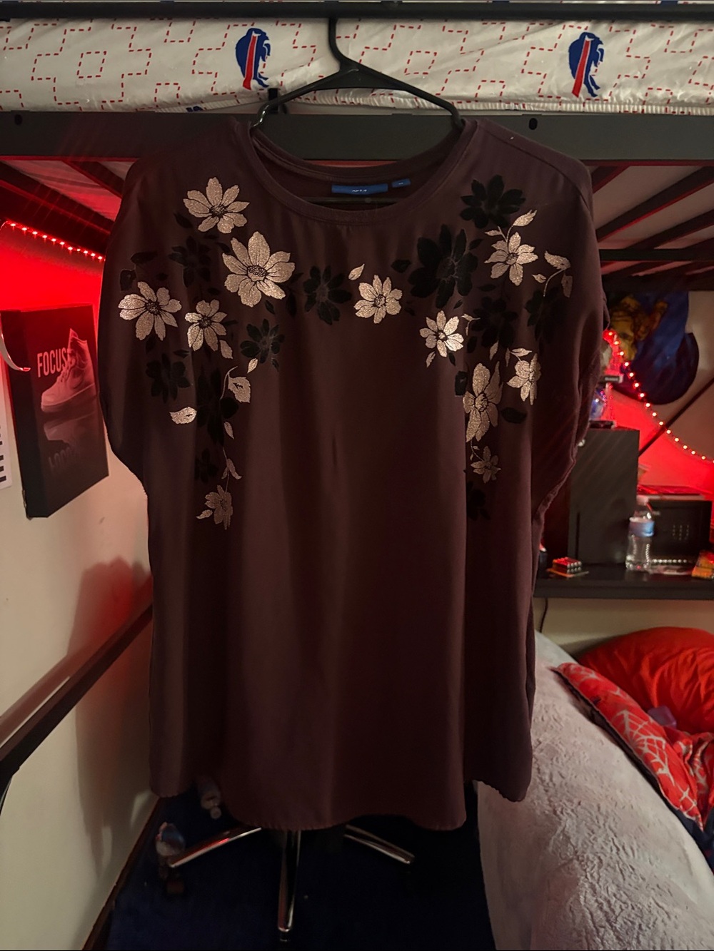 Apt. 9 Plum Short-Sleeve Top with Metallic Floral Embroidery